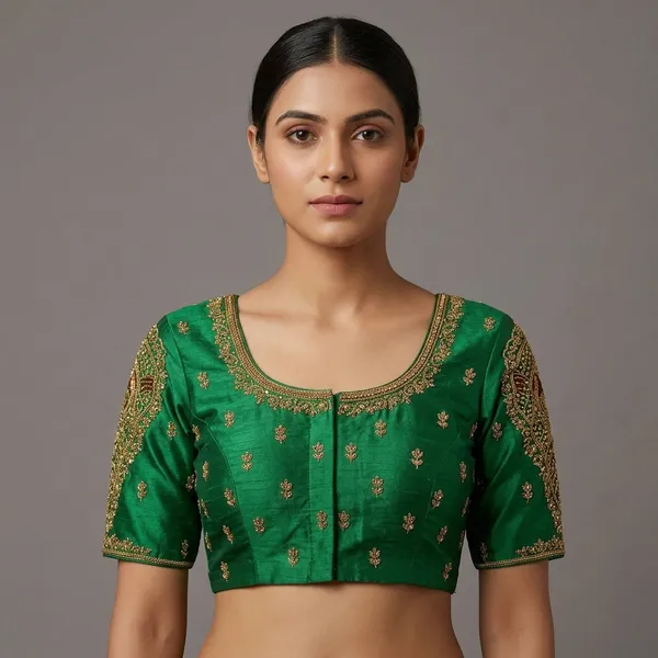 Green_Silk_Embroidered_Padded_Blouse_For_Women