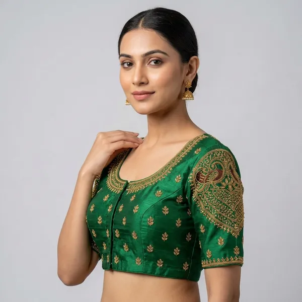 Green_Silk_Embroidered_Padded_Blouse_For_Women