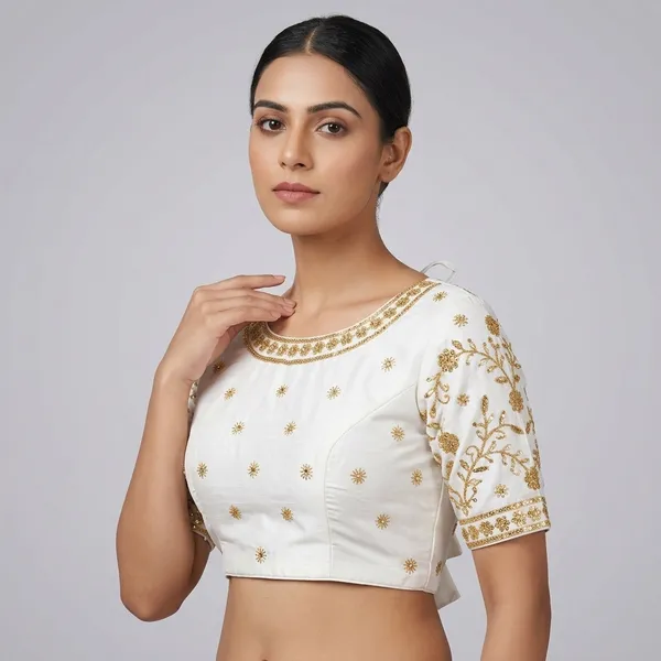 White_Silk_Embroidered_Padded_Blouse_For_Women