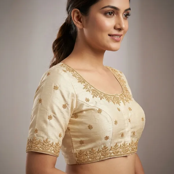 Beige_Silk_Embroidered_Round_Neck_Blouse_For_Women