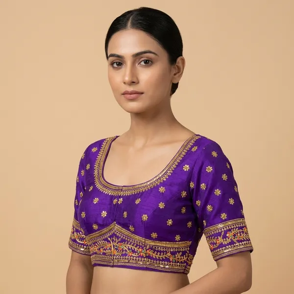 Purple_Silk_Round_Neck_Embroidered_Blouse_For_Women