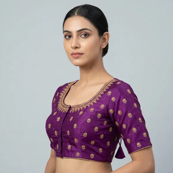Purple_Silk_Embroidered_Round_Neck_Padded_Blouse_For_Women