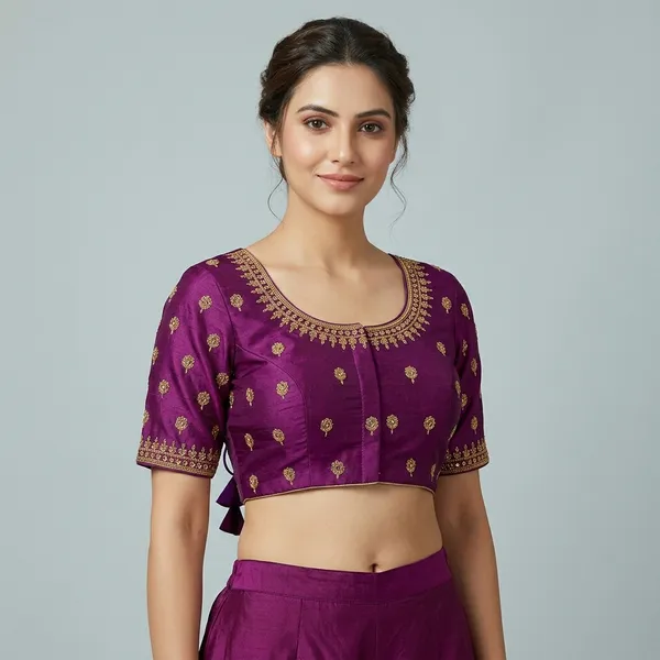 Purple_Silk_Embroidered_Round_Neck_Padded_Blouse_For_Women