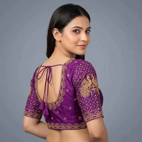 Purple_Silk_Round_Neck_Embroidered_Blouse_For_Women