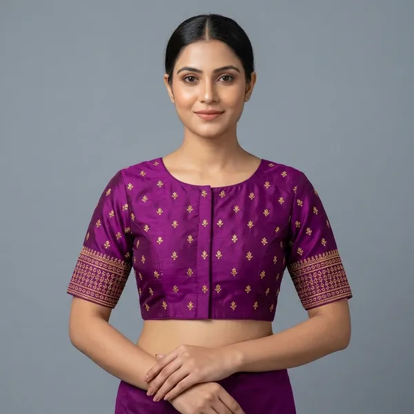 Purple_Silk_Round_Neck_Embroidered_Blouse_For_Women