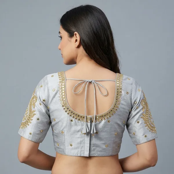 White_Silk_Embroidered_Hook_Closure_Blouse_For_Women