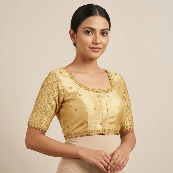 Yellow_Silk_Padded_Embroidered_Blouse_For_Women