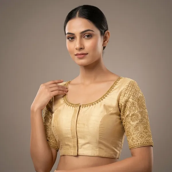Yellow_Silk_Padded_Embroidered_Blouse_For_Women