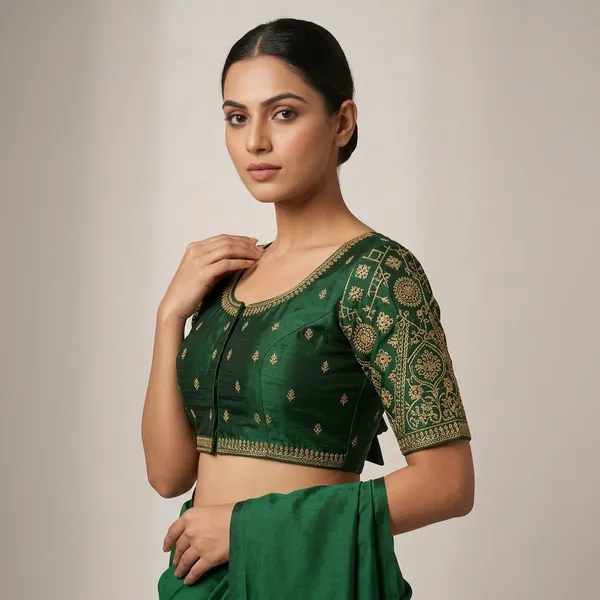 Green_Silk_Embroidered_Padded_Blouse_For_Women
