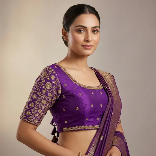 Purple_Silk_Padded_Embellished_Blouse_For_Women