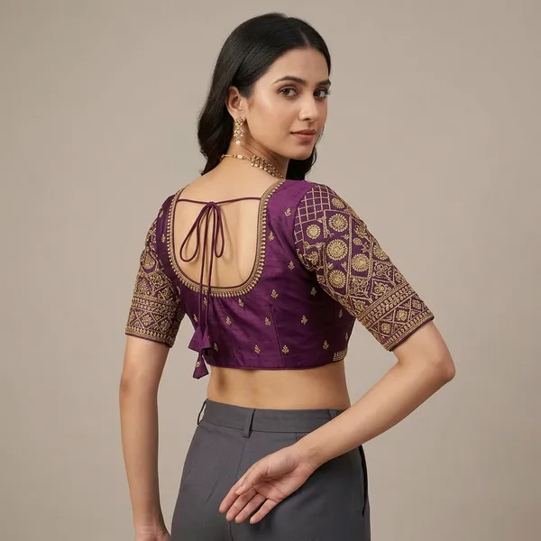 Purple_Silk_Embroidered_Round_Neck_Padded_Blouse_For_Women