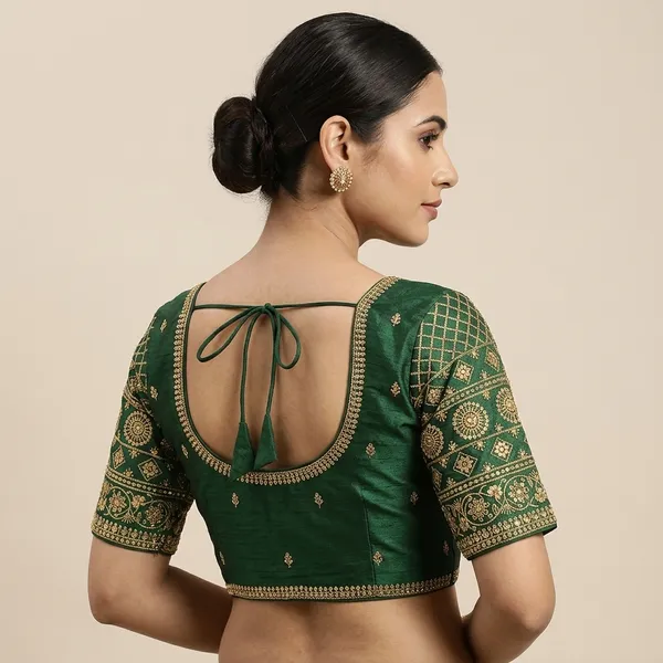 Green_Silk_Round_Neck_Embroidered_Padded_Blouse_For_Women