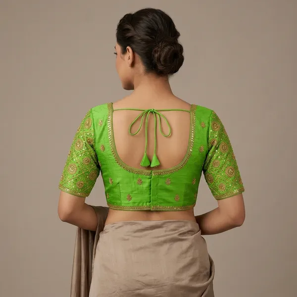 Mint_Green_Silk_Round_Neck_Padded_Blouse_For_Women