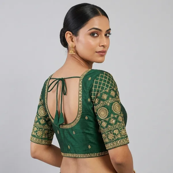 Green_Silk_Embroidered_Round_Neck_Blouse_For_Women