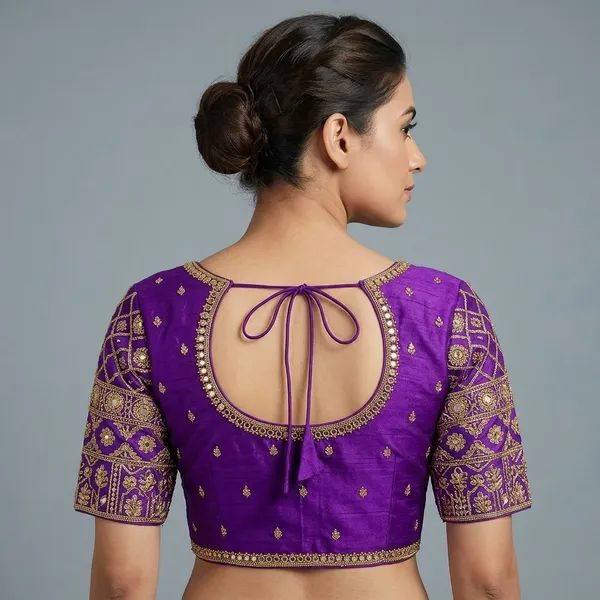 Purple_Silk_Round_Neck_Padded_Blouse_For_Women