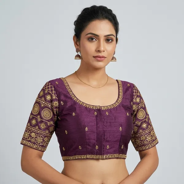 Purple_Silk_Embroidered_Padded_Blouse_For_Women