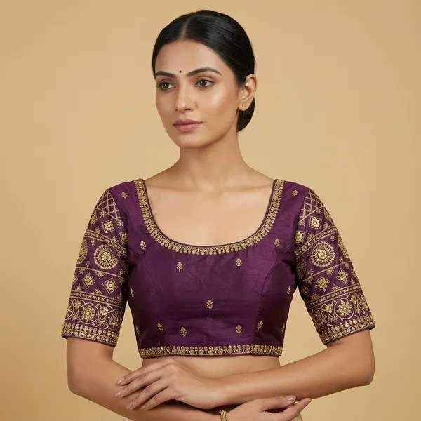 Purple_Silk_Embroidered_Padded_Blouse_For_Women