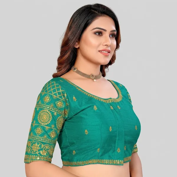 Green_Silk_Embroidered_Hook_Closure_Blouse_For_Women