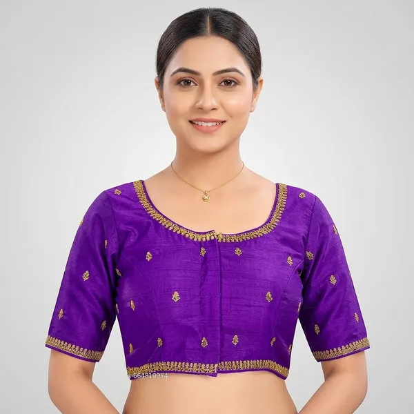 Purple_Silk_Embroidered_Round_Neck_Blouse_For_Women
