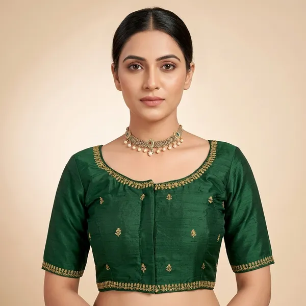 Green_Silk_Embroidered_Round_Neck_Padded_Blouse_For_Women