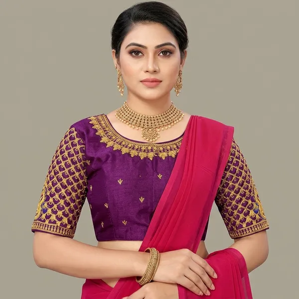Pink_Silk_Embroidered_Round_Neck_Blouse_For_Women