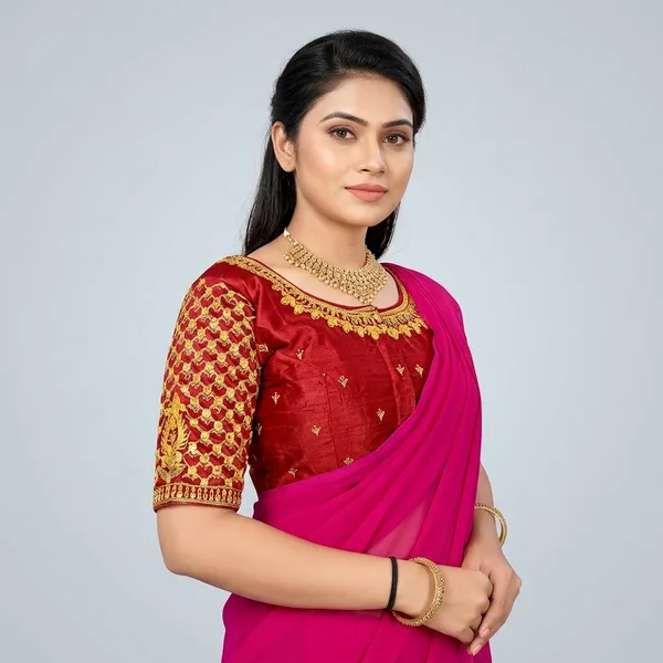 Red_Silk_Embroidered_Hook_Closure_Blouse_For_Women