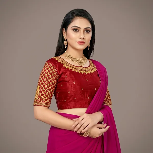 Red_Silk_Embroidered_Hook_Closure_Blouse_For_Women