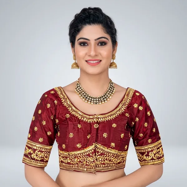 Maroon_Silk_Padded_Hook_Closure_Blouse_For_Women
