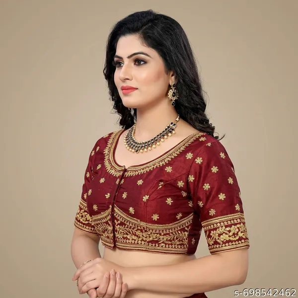 Maroon_Silk_Padded_Hook_Closure_Blouse_For_Women
