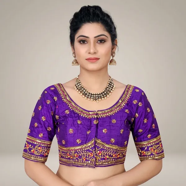 Purple_Silk_Padded_Hook_Closure_Blouse_For_Women