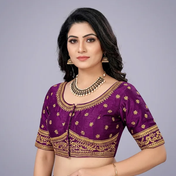 Purple_Silk_Padded_Hook_Closure_Blouse_For_Women