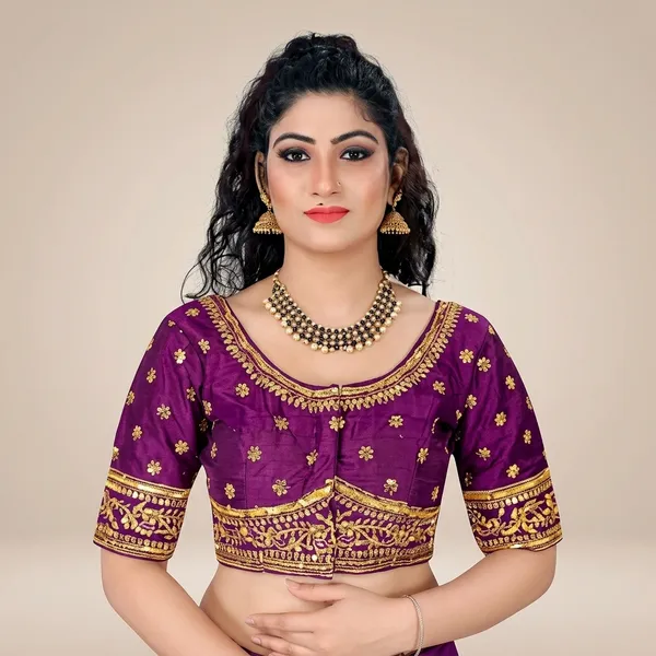 Purple_Silk_Padded_Hook_Closure_Blouse_For_Women