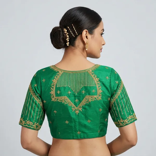 Green_Silk_Embroidered_Padded_Blouse_For_Women