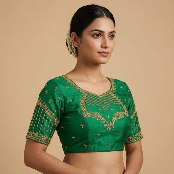 Green_Silk_Embroidered_Padded_Blouse_For_Women