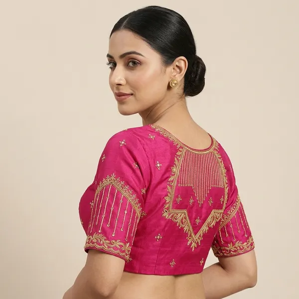 Pink_Silk_Embroidered_Padded_Blouse_For_Women