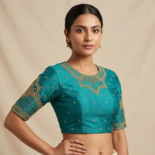 Green_Silk_Embroidered_Padded_Blouse_For_Women