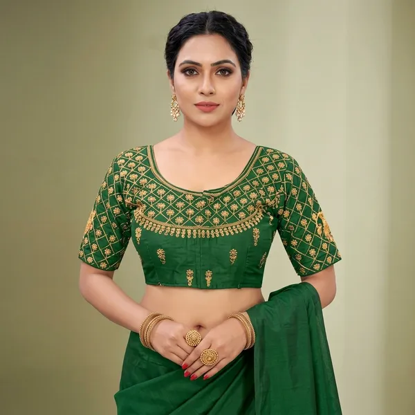 Green_Silk_Embroidered_Round_Neck_Padded_Blouse_For_Women