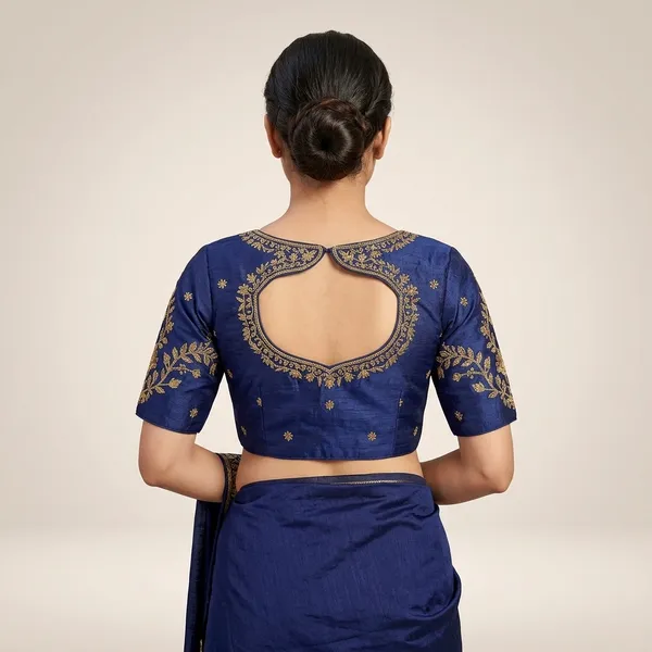 Blue_Silk_Padded_Embroidered_Blouse_For_Women