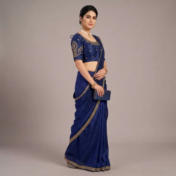 Blue_Silk_Padded_Embroidered_Blouse_For_Women