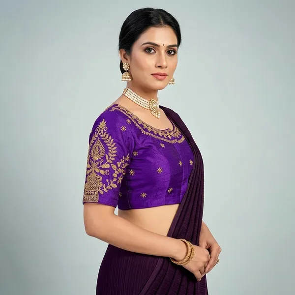 Violet_Silk_Short_Sleeve_Embroidery_Blouse_For_Women