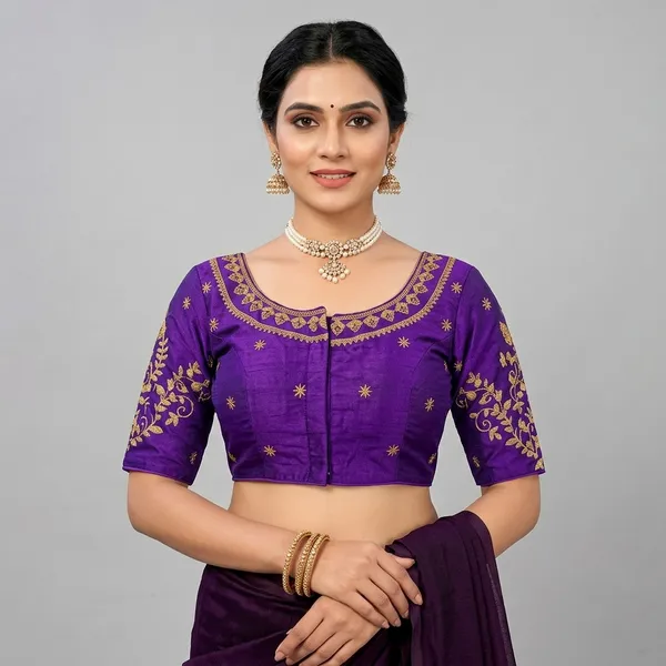 Violet_Silk_Short_Sleeve_Embroidery_Blouse_For_Women