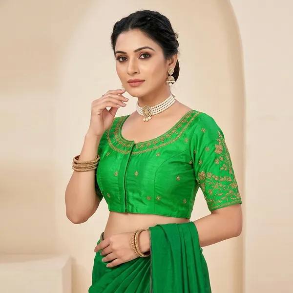 Green_Silk_Embroidered_Round_Neck_Blouse_For_Women
