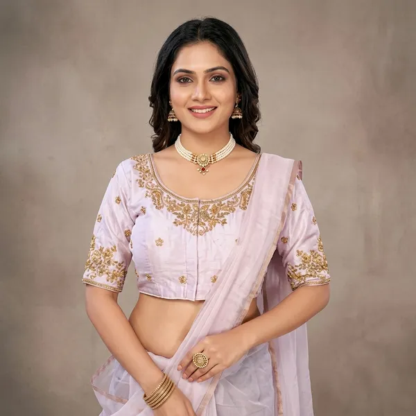 Pink_Silk_Embroidered_Round_Neck_Padded_Blouse_For_Women