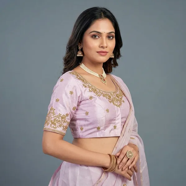Pink_Silk_Embroidered_Round_Neck_Padded_Blouse_For_Women