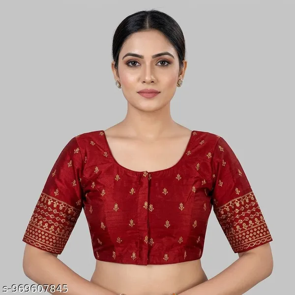 Red_Silk_Short_Sleeve_Embroidery_Blouse_For_Women