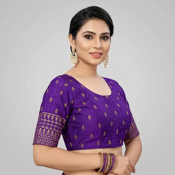 Purple_Silk_Non-Padded_Round_Neck_Embroidered_Blouse_For_Women