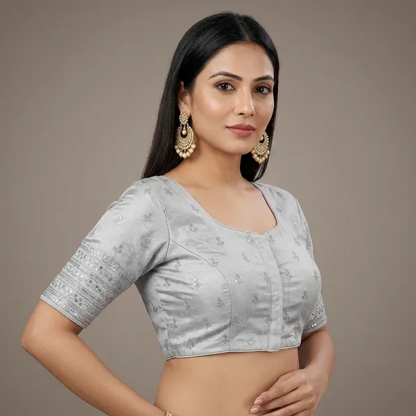 White_Silk_Padded_Stylised_Neck_Embroidered_Blouse_For_Women