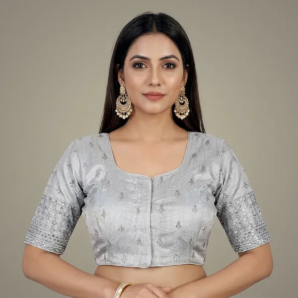 White_Silk_Padded_Stylised_Neck_Embroidered_Blouse_For_Women