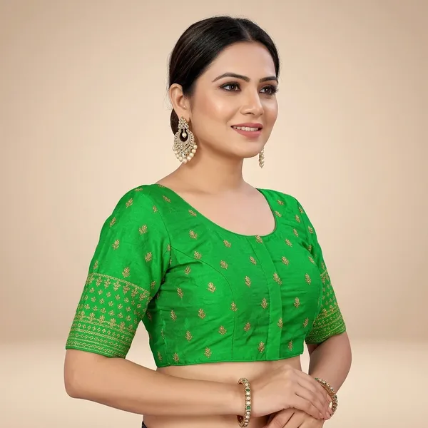 Green_Silk_Non-Padded_Embroidery_Hook_Blouse_For_Women