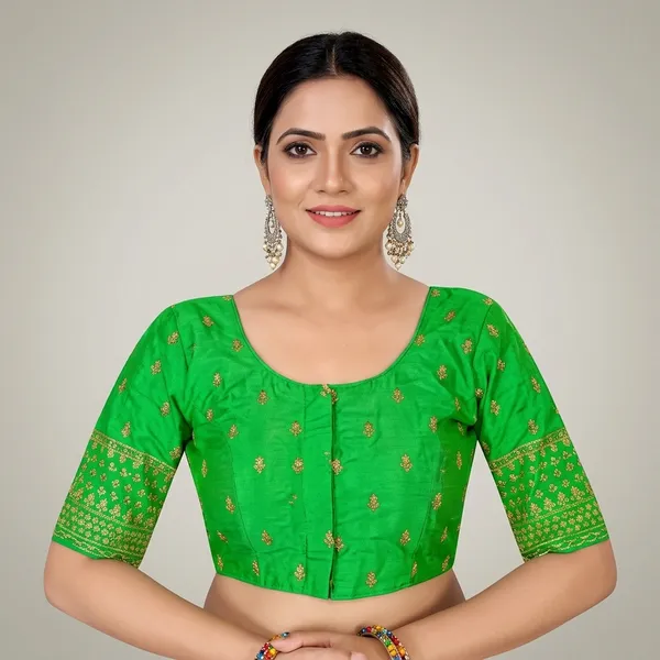 Green_Silk_Non-Padded_Embroidery_Hook_Blouse_For_Women